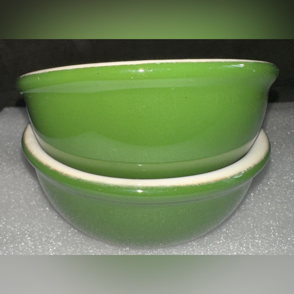 Set of 2 H. F. COORS CHINA CHEFSWARE T.M. 107 Small Green Ceramic Bowls 4.5”